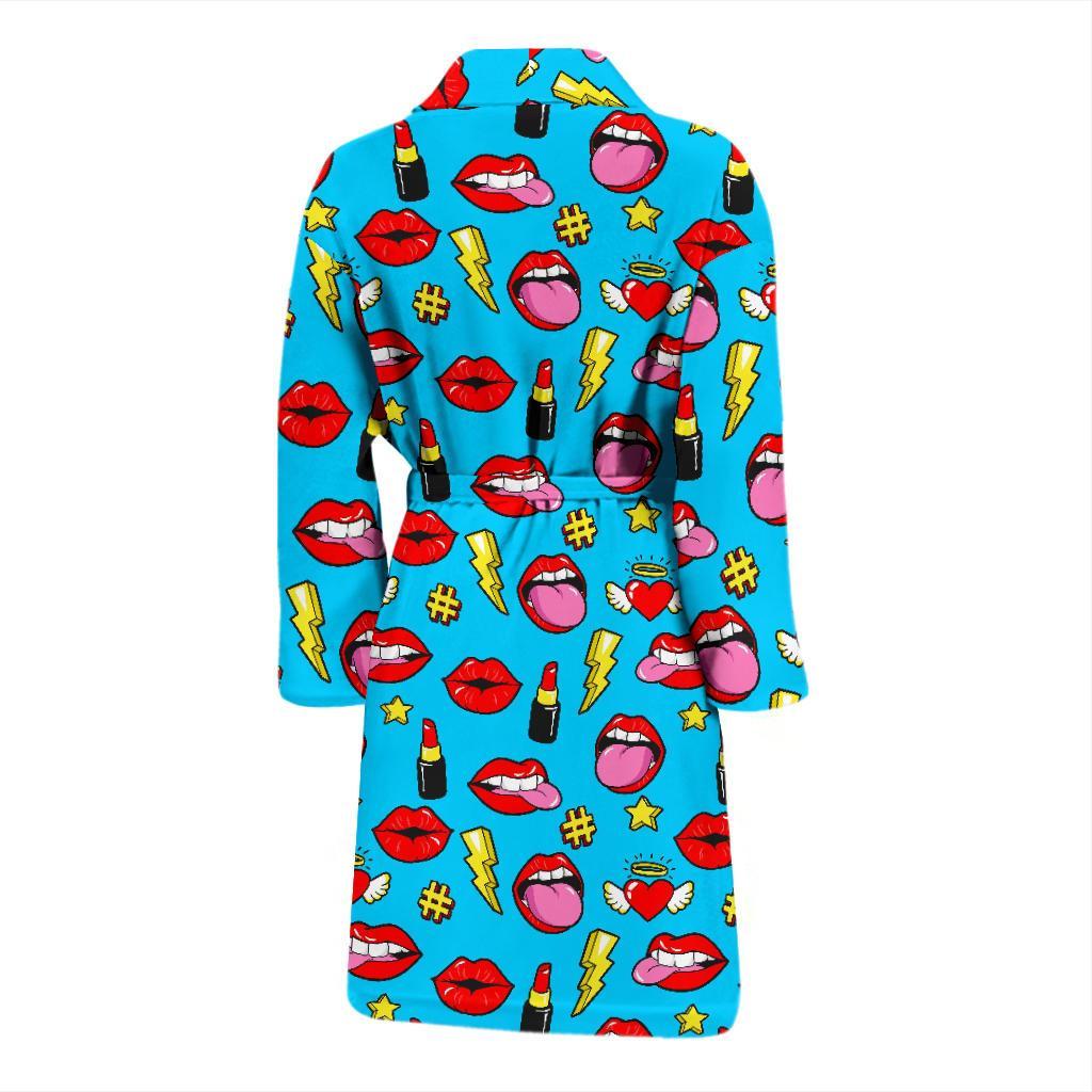 Red Lips Lipstick Pattern Print Men Long Robe-grizzshop