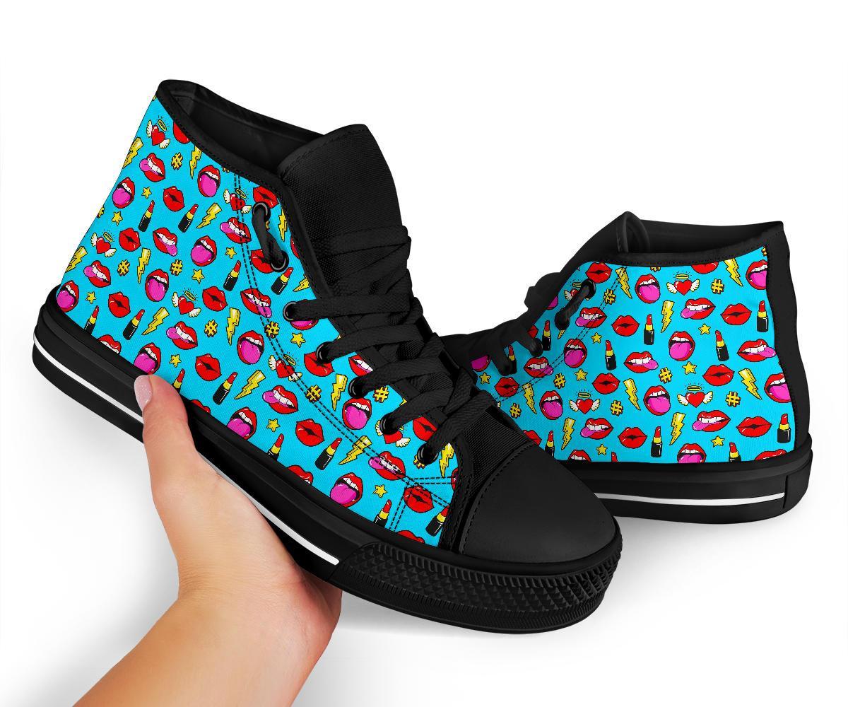 Red Lips Lipstick Pattern Print Men Women's High Top Shoes-grizzshop