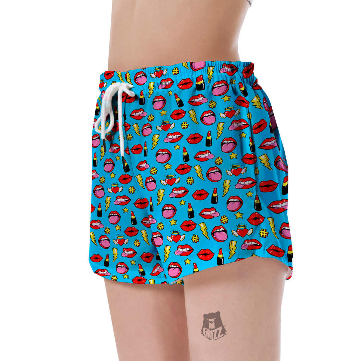 Red Lips Lipstick Pattern Print Women's Shorts-grizzshop