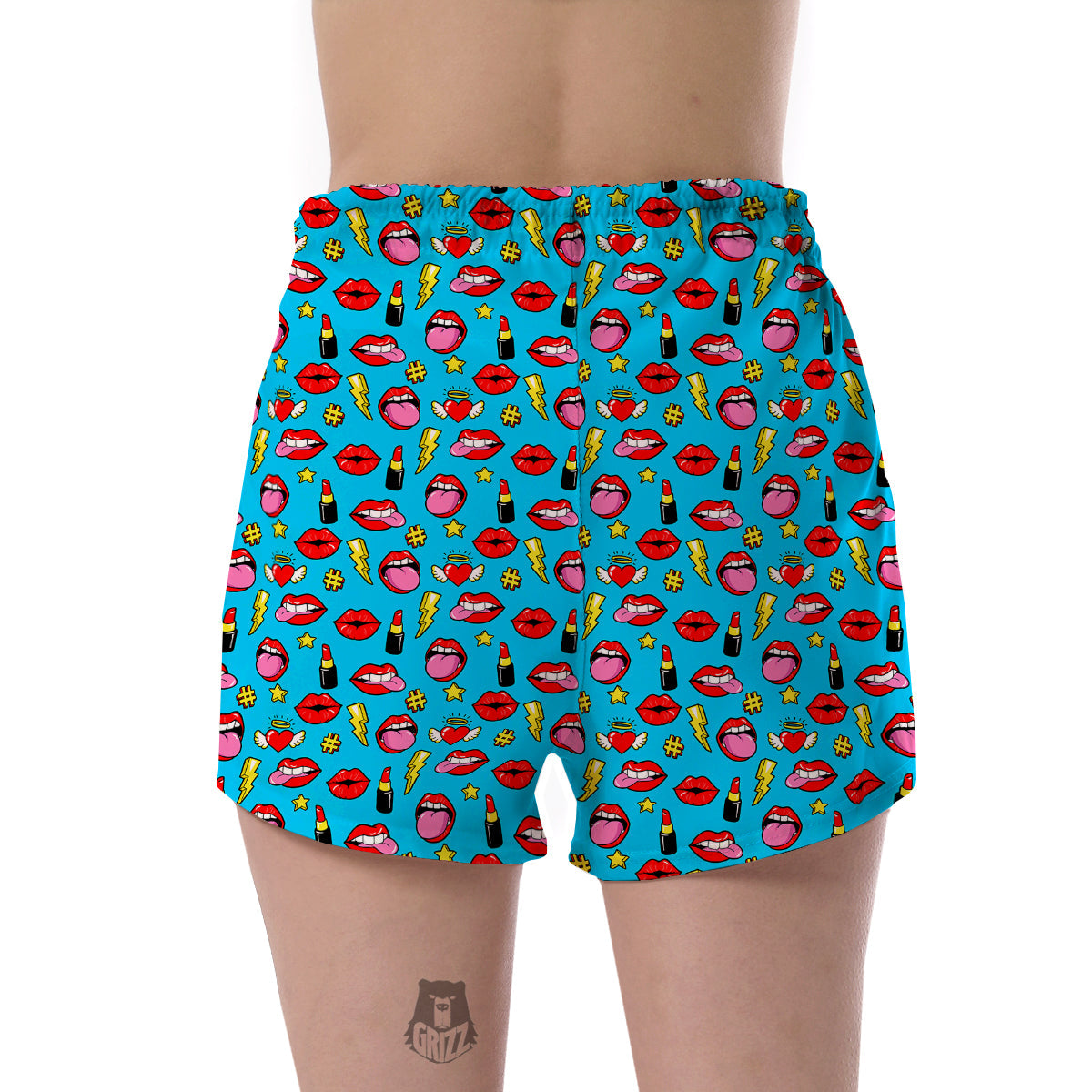 Red Lips Lipstick Pattern Print Women's Shorts-grizzshop