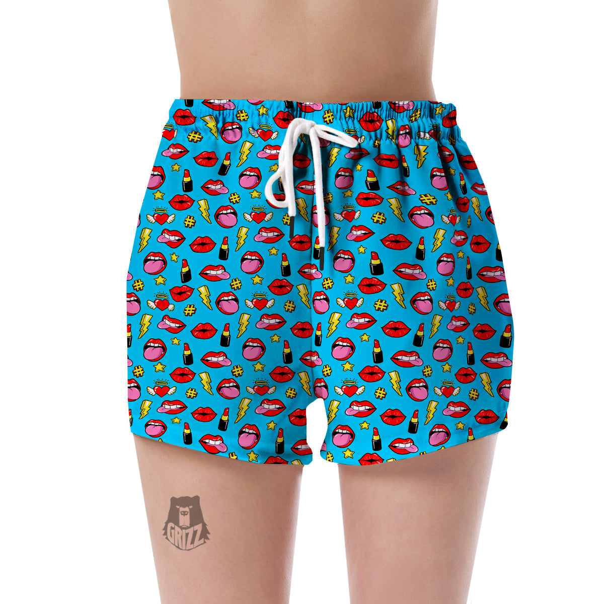 Red Lips Lipstick Pattern Print Women's Shorts-grizzshop