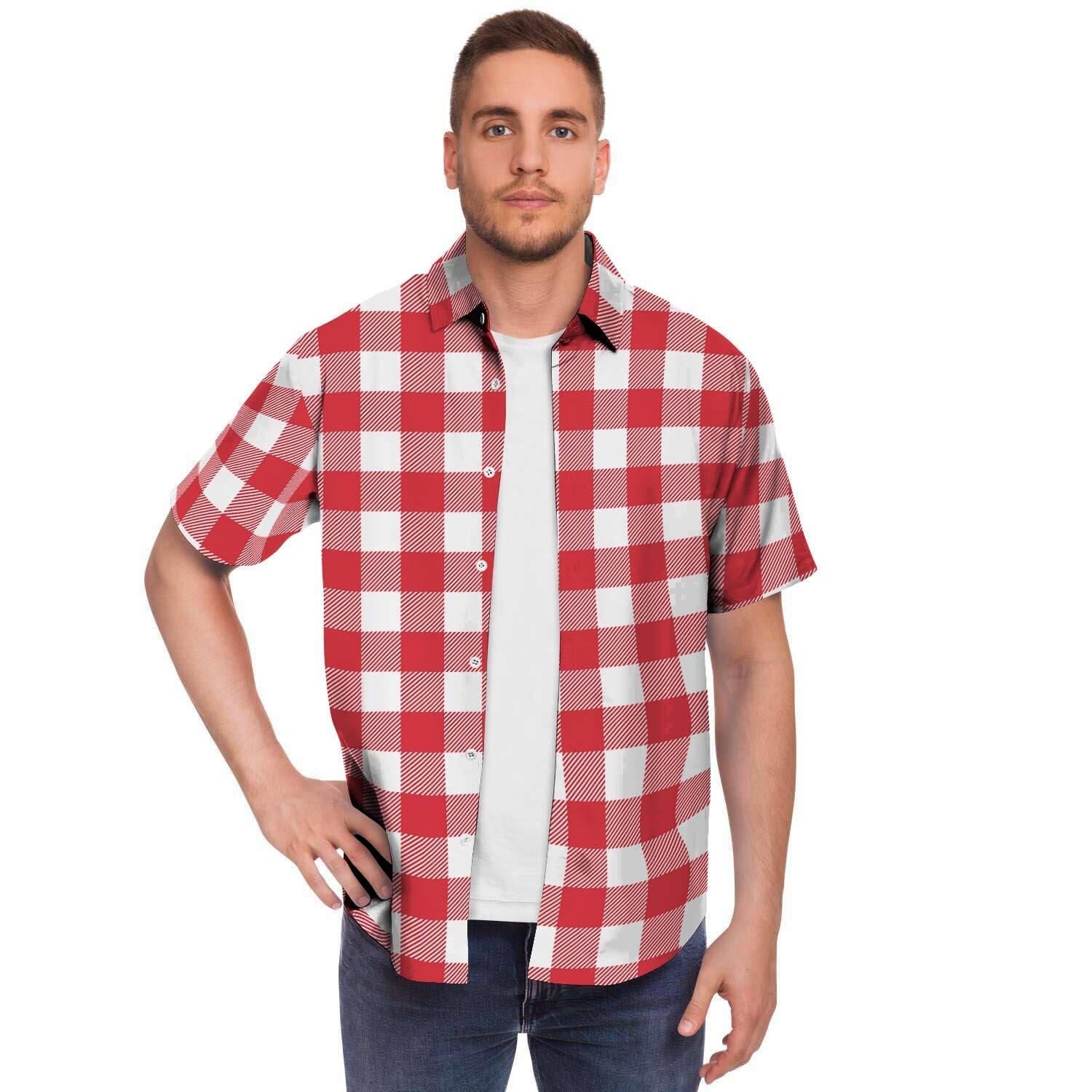 Red Lumberjack Men's Short Sleeve Shirt-grizzshop