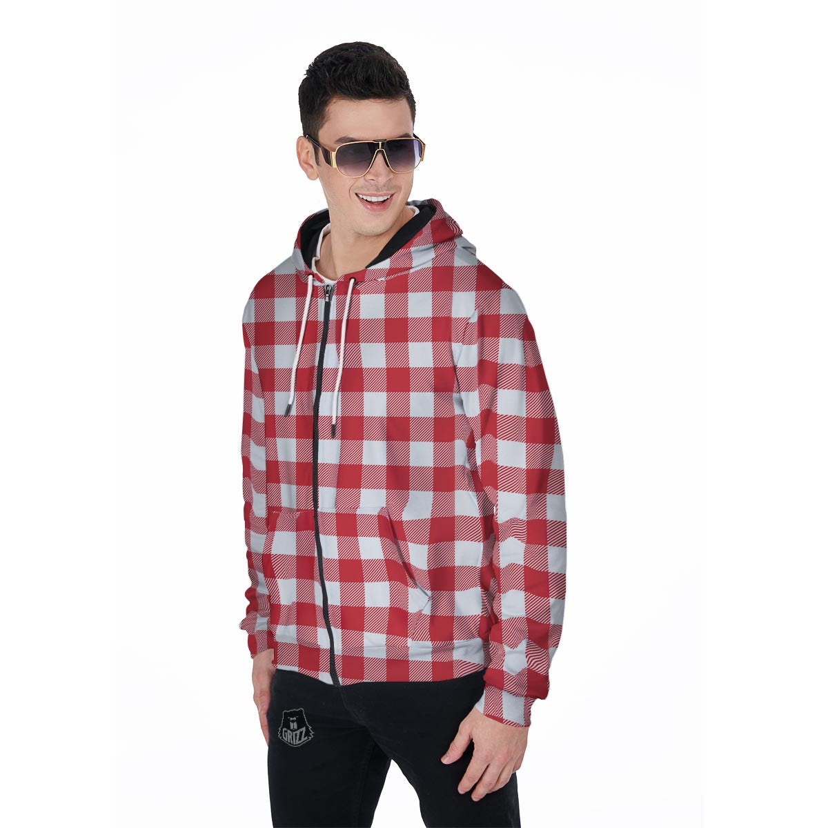 Red Lumberjack Men's Zip Up Hoodie-grizzshop