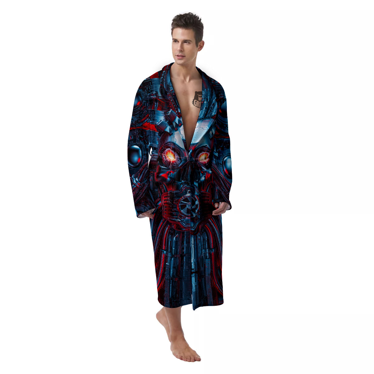 Red Machine Robot Print Men's Robe-grizzshop