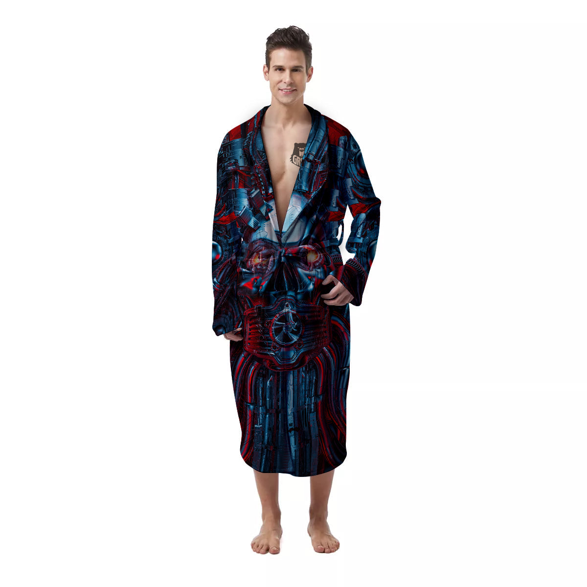 Red Machine Robot Print Men's Robe-grizzshop