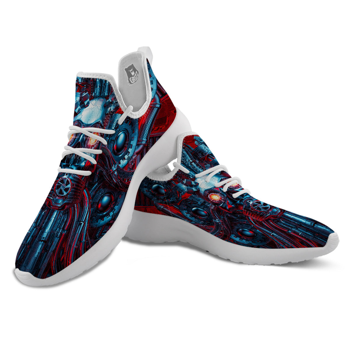 Red Machine Robot Print White Athletic Shoes-grizzshop
