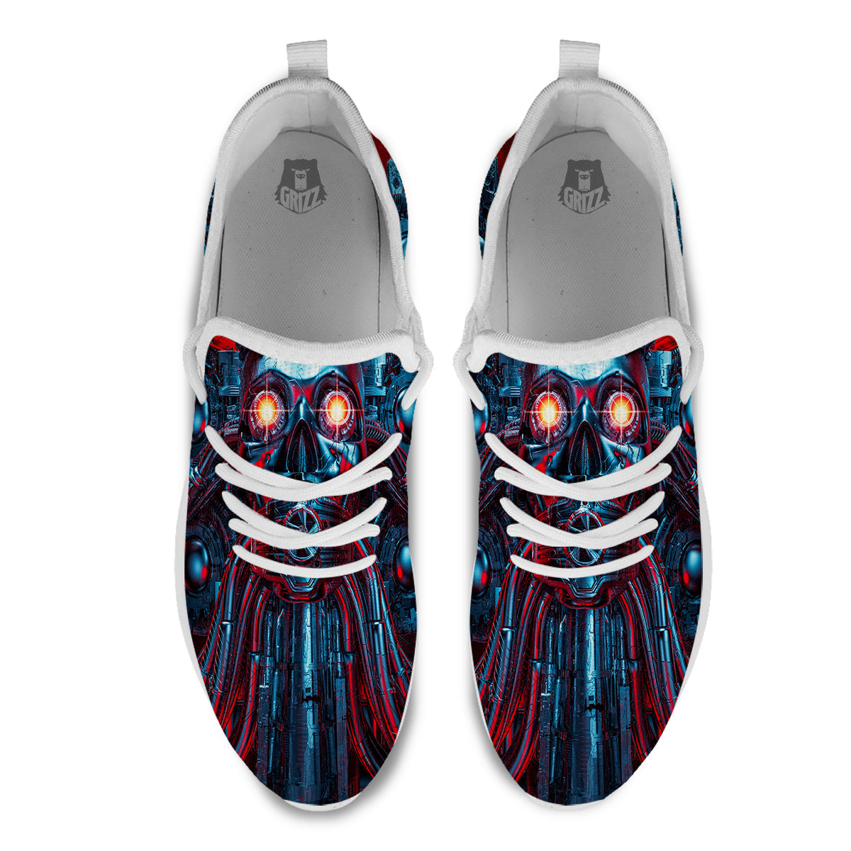 Red Machine Robot Print White Athletic Shoes-grizzshop