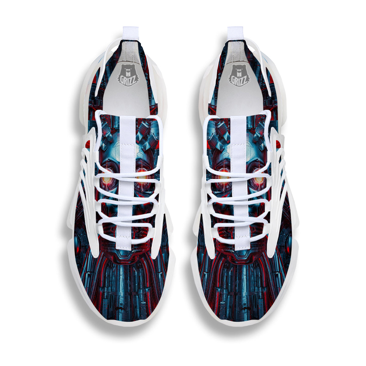 Red Machine Robot Print White Gym Shoes-grizzshop