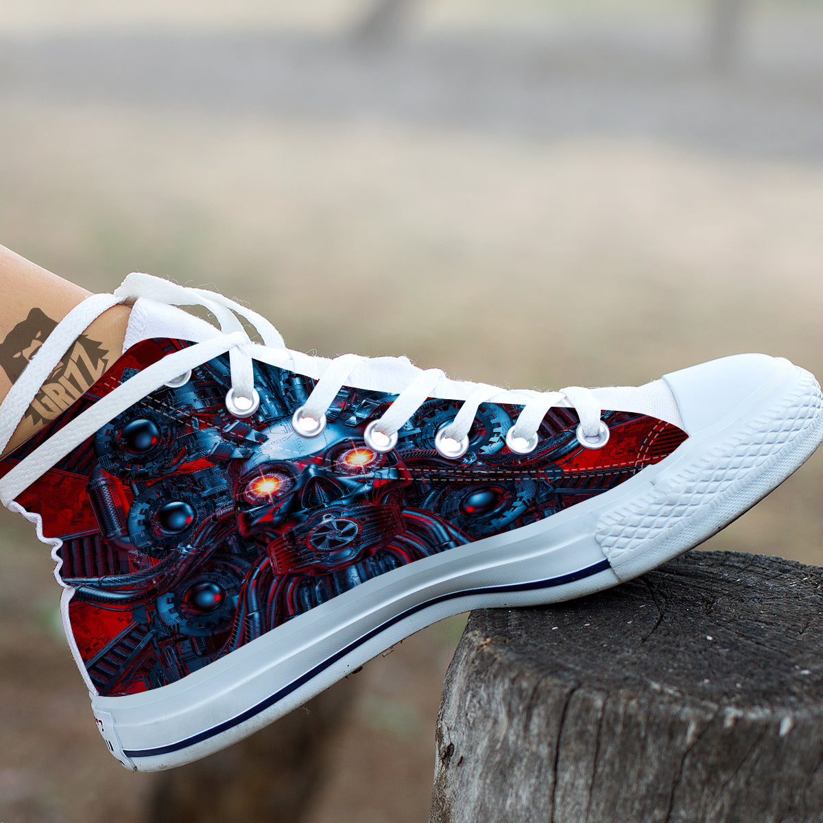 Red Machine Robot Print White High Top Shoes-grizzshop