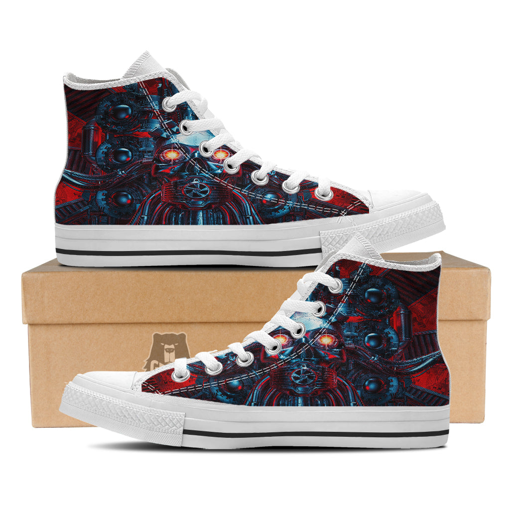 Red Machine Robot Print White High Top Shoes-grizzshop