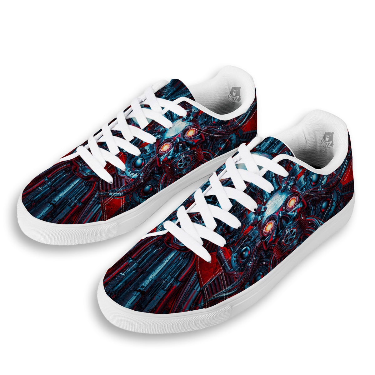 Red Machine Robot Print White Low Top Sneakers-grizzshop