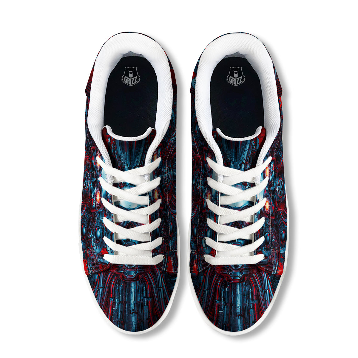 Red Machine Robot Print White Low Top Sneakers-grizzshop