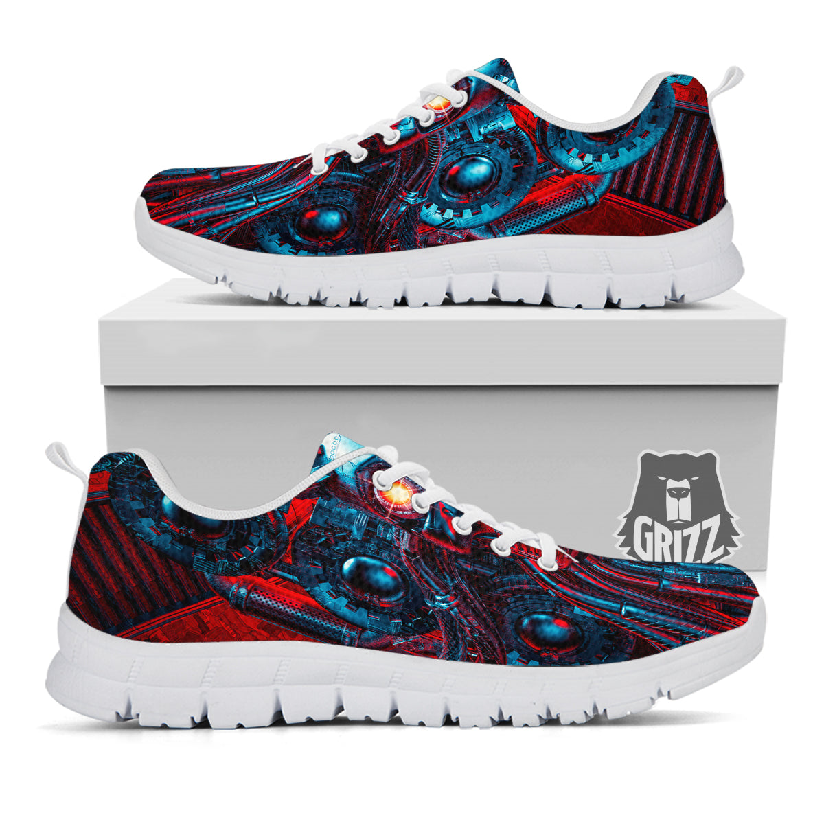 Red Machine Robot Print White Sneaker-grizzshop