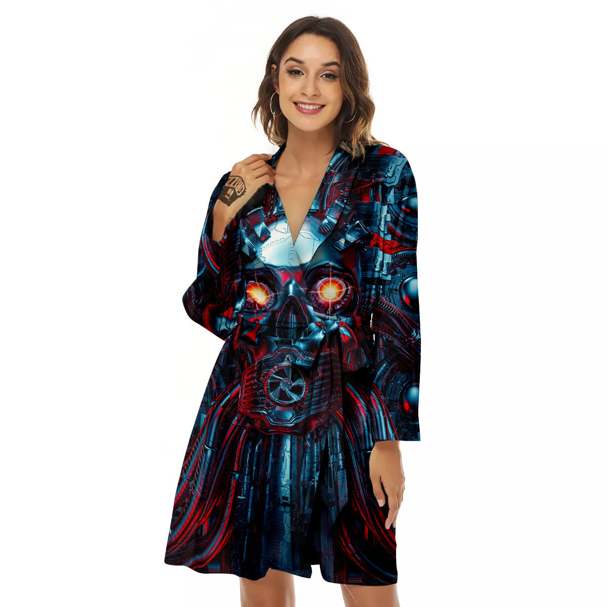 Red Machine Robot Print Women's Robe-grizzshop