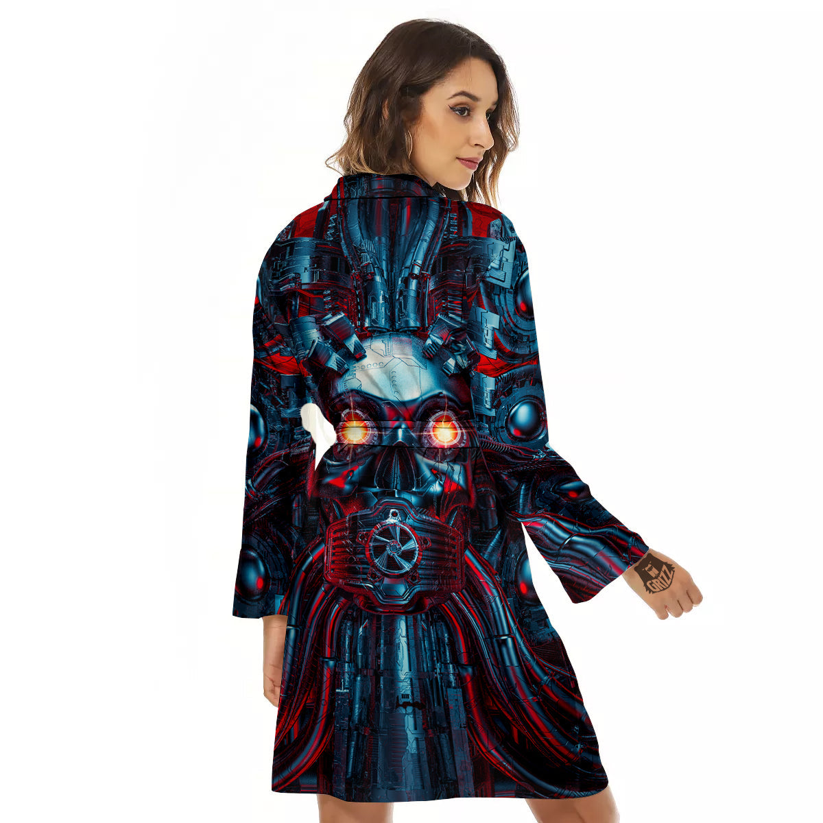 Red Machine Robot Print Women's Robe-grizzshop