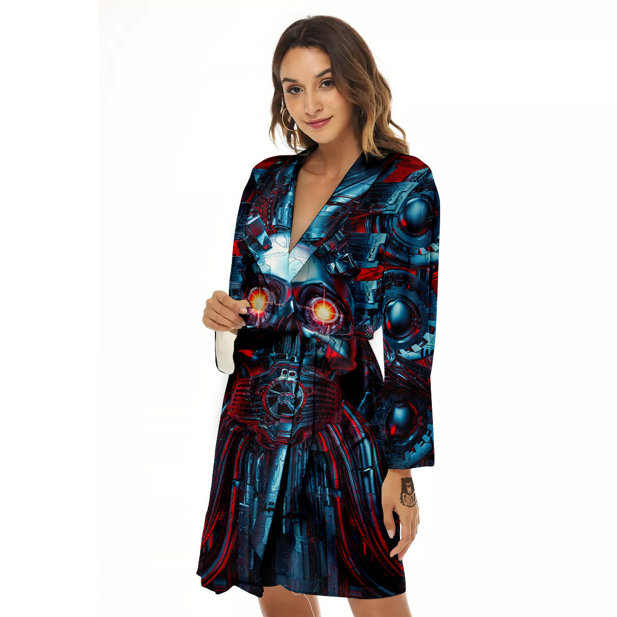 Red Machine Robot Print Women's Robe-grizzshop