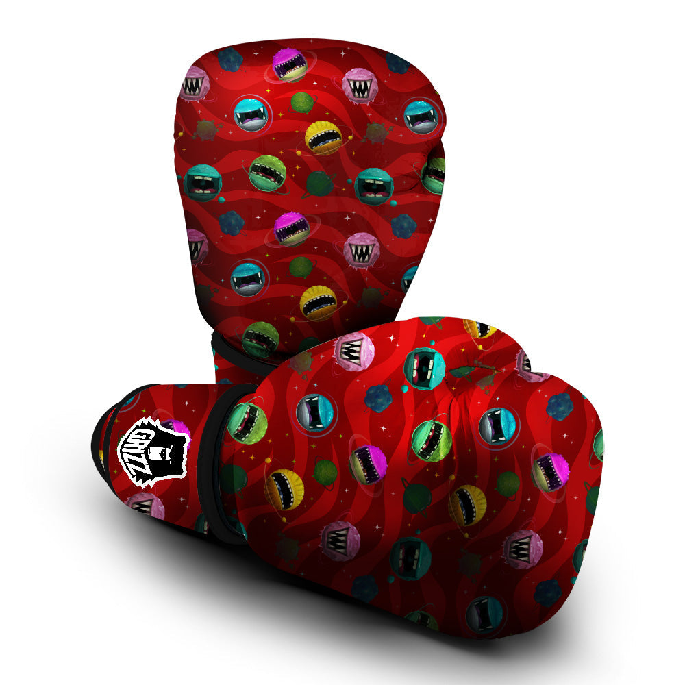 Red Monster Planets Print Pattern Boxing Gloves-grizzshop