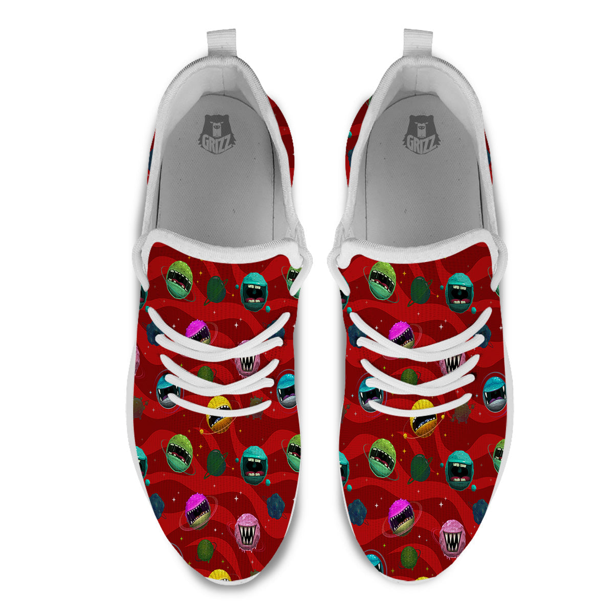 Red Monster Planets Print Pattern White Athletic Shoes-grizzshop