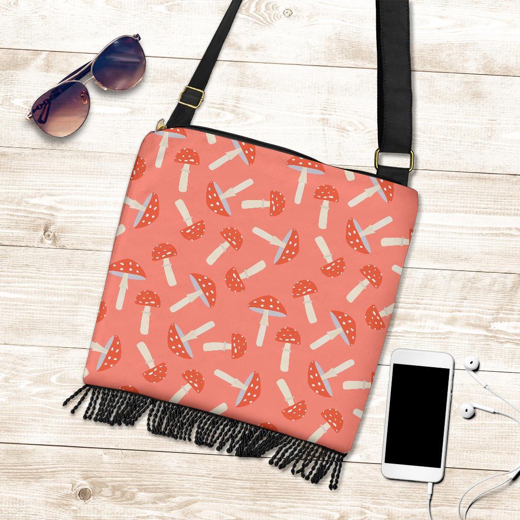 Red Mushroom Dot Pattern Print Crossbody Bags-grizzshop