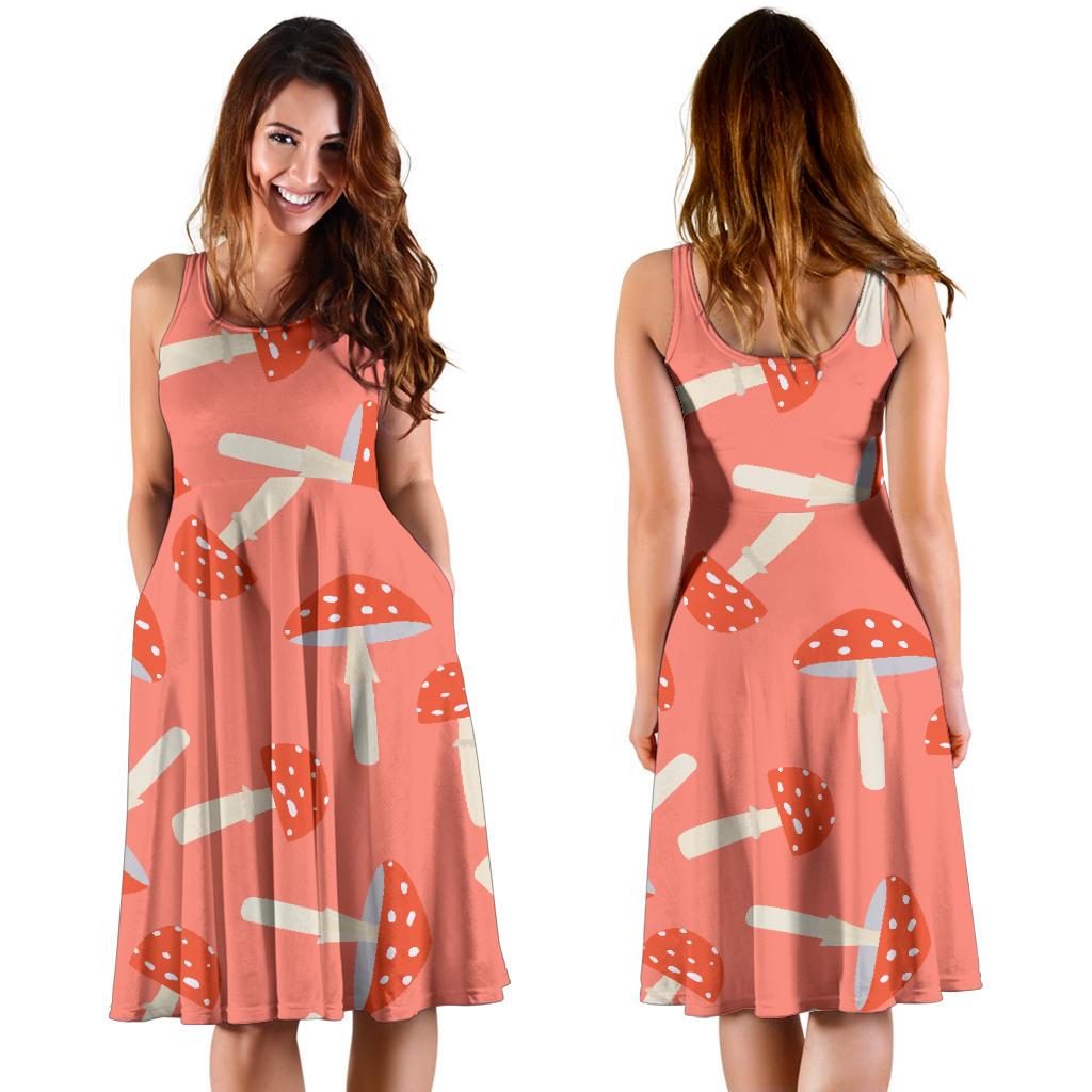 Red Mushroom Dot Pattern Print Dress-grizzshop