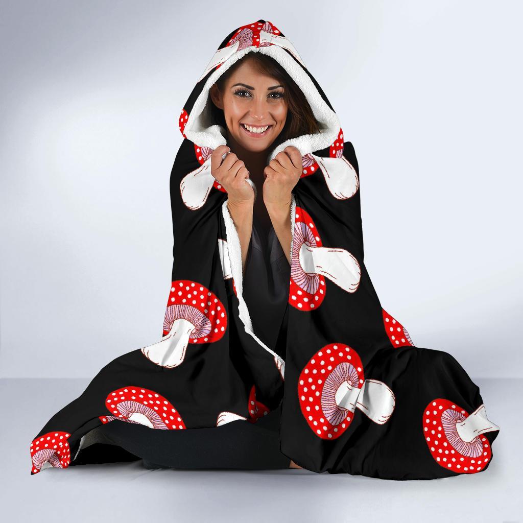 Red Mushroom Dot Print Pattern Hooded Blanket-grizzshop
