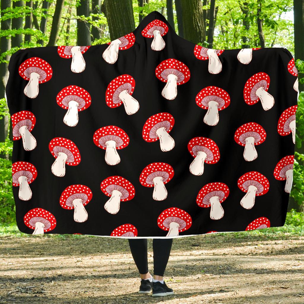 Red Mushroom Dot Print Pattern Hooded Blanket-grizzshop
