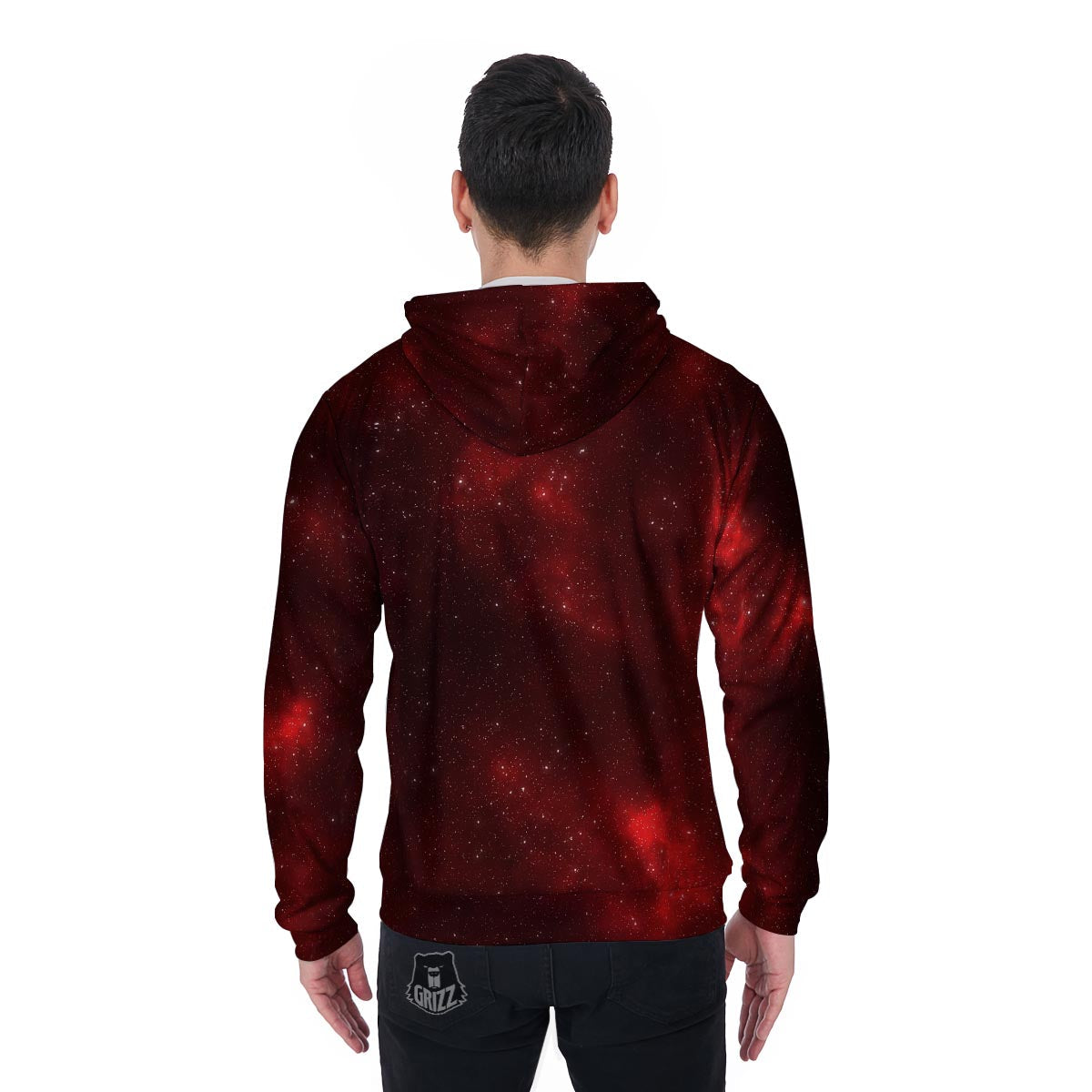 Red Nebula Galaxy Space Men's Zip Up Hoodie-grizzshop
