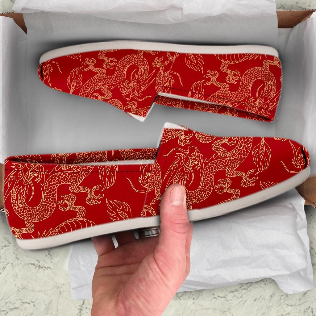 Red Oriental Chinese Dragon Canvas Shoes-grizzshop