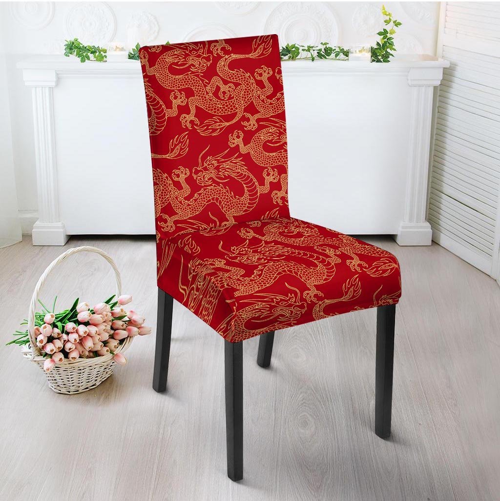 Red Oriental Chinese Dragon Chair Cover-grizzshop
