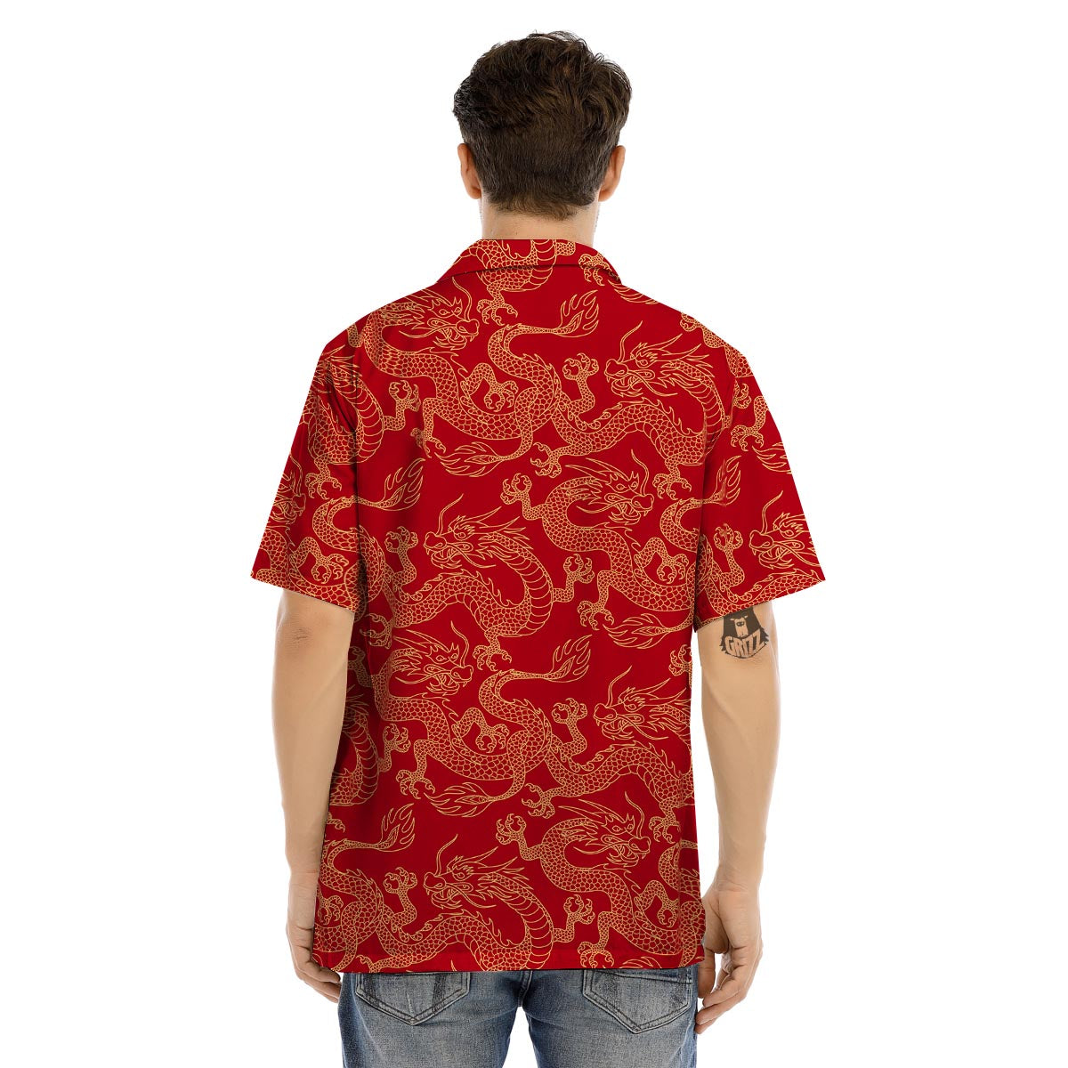 Red Oriental Chinese Dragon Men’s Hawaiian Shirt-grizzshop