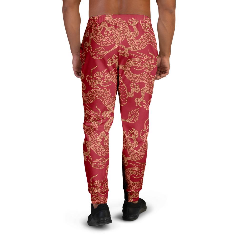 Red Oriental Chinese Dragon Men's Joggers-grizzshop