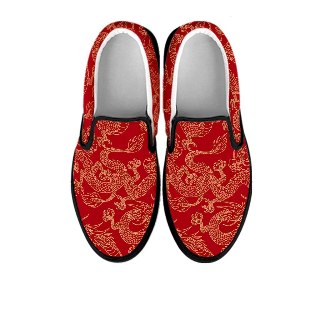 Red Oriental Chinese Dragon Men's Slip On Sneakers-grizzshop