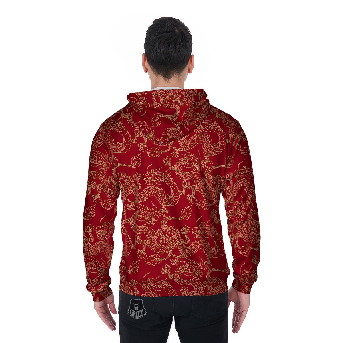 Red Oriental Chinese Dragon Men's Zip Up Hoodie-grizzshop