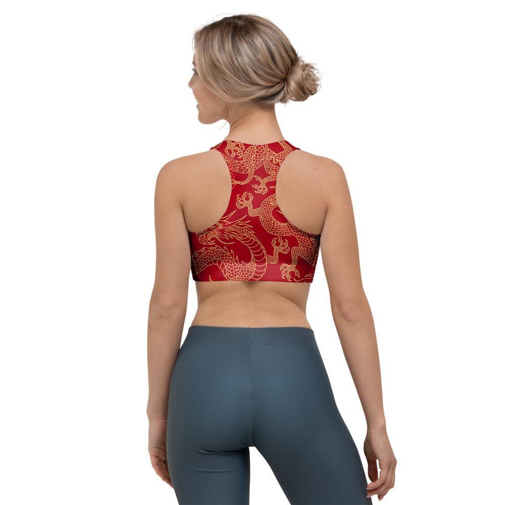 Red Oriental Chinese Dragon Sports Bra-grizzshop