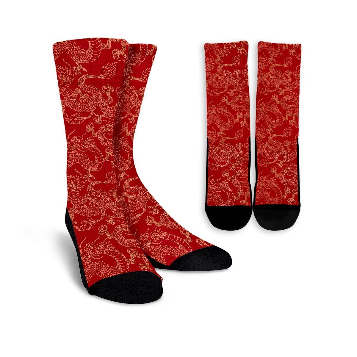 Red Oriental Chinese Dragon Unisex Socks-grizzshop