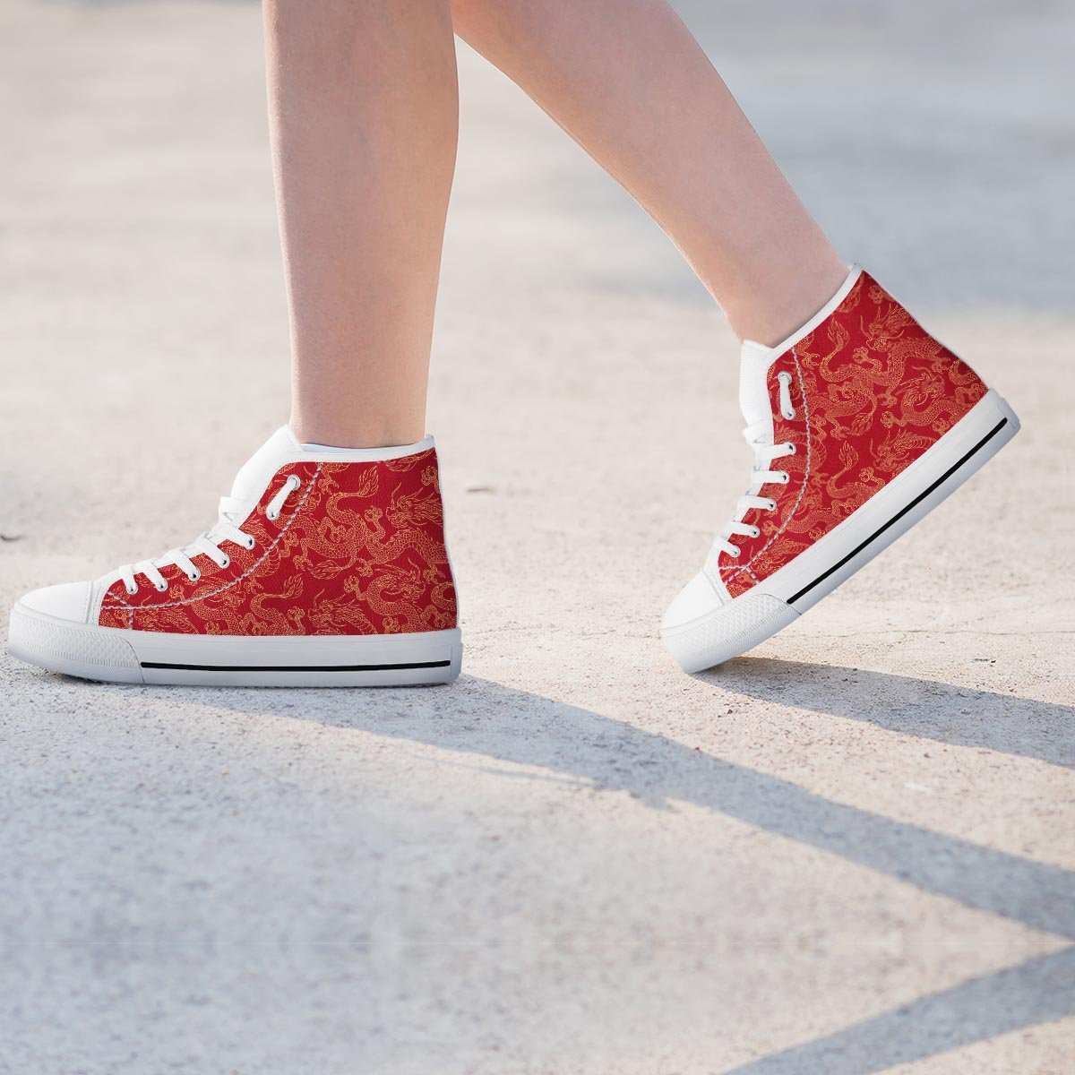 Red Oriental Chinese Dragon Women's High Top Shoes-grizzshop