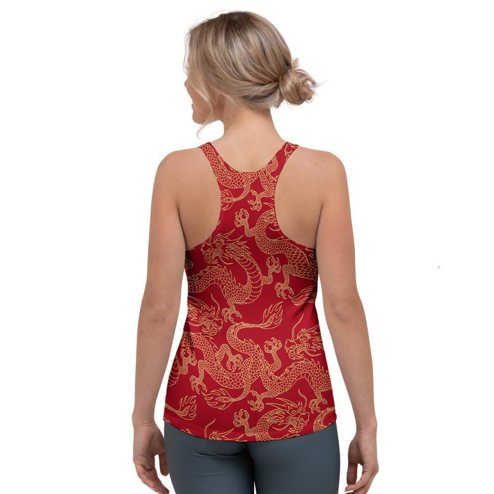 Red Oriental Chinese Dragon Women's Racerback Tank Top-grizzshop
