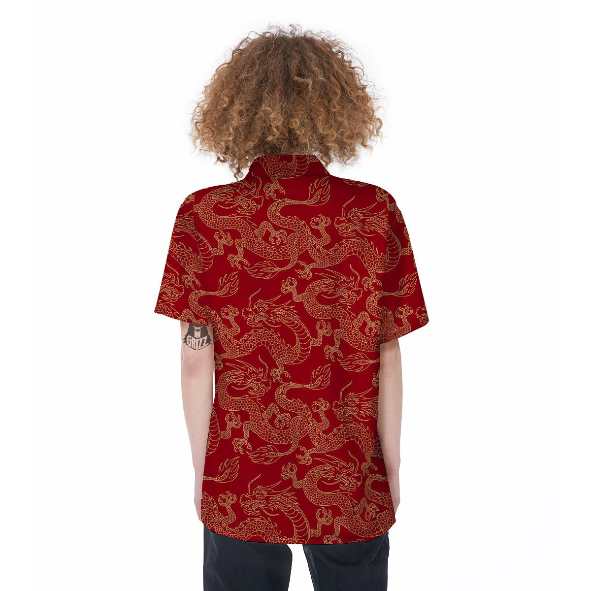 Red Oriental Chinese Dragon Women's Short Sleeve Shirts-grizzshop