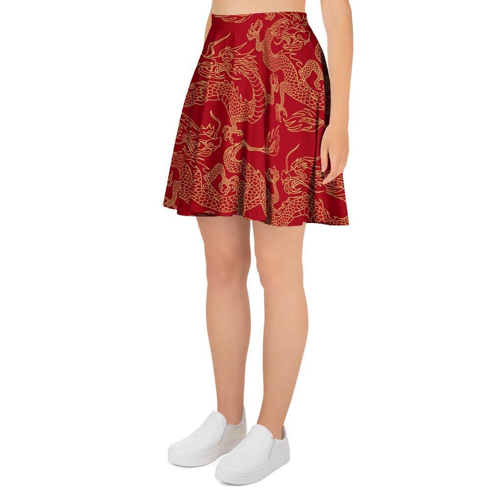 Red Oriental Chinese Dragon Women's Skirt-grizzshop