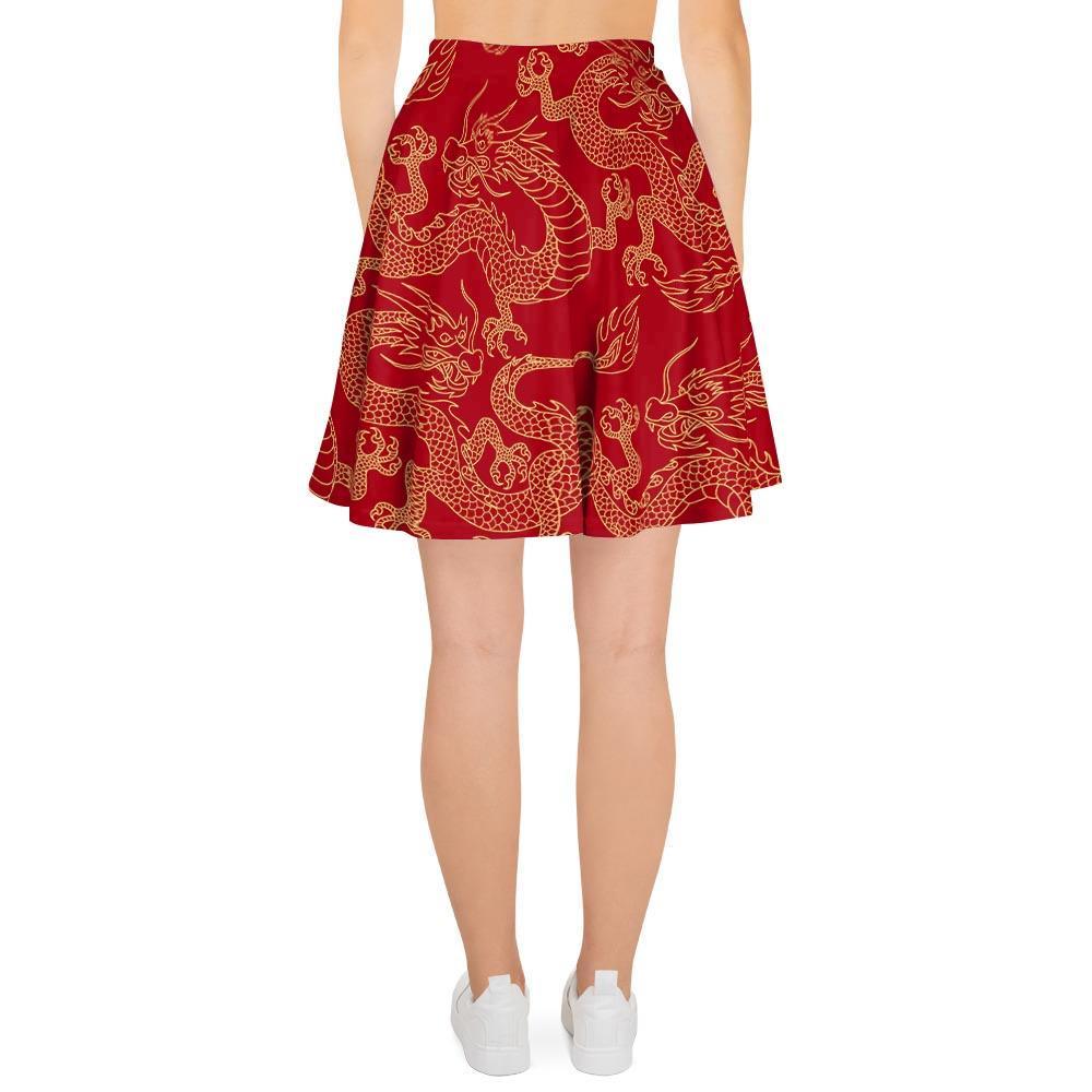 Red Oriental Chinese Dragon Women's Skirt-grizzshop