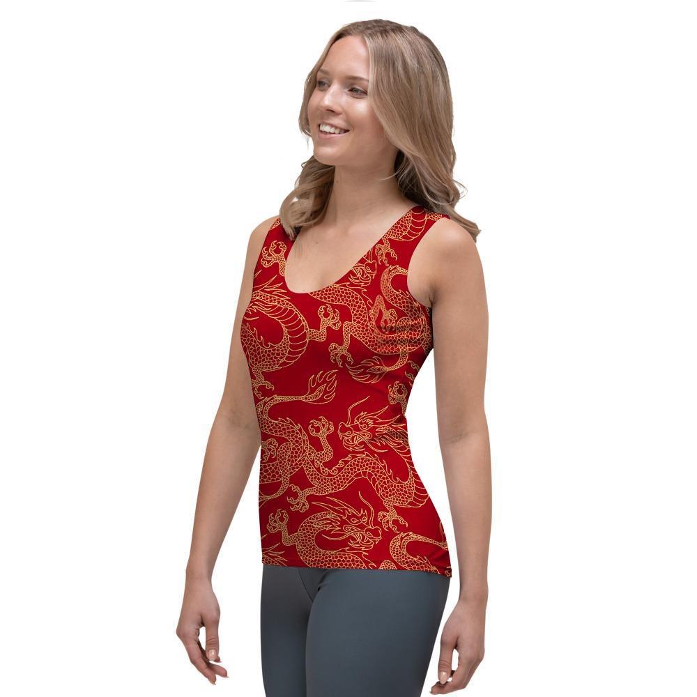 Red Oriental Chinese Dragon Women's Tank Top-grizzshop