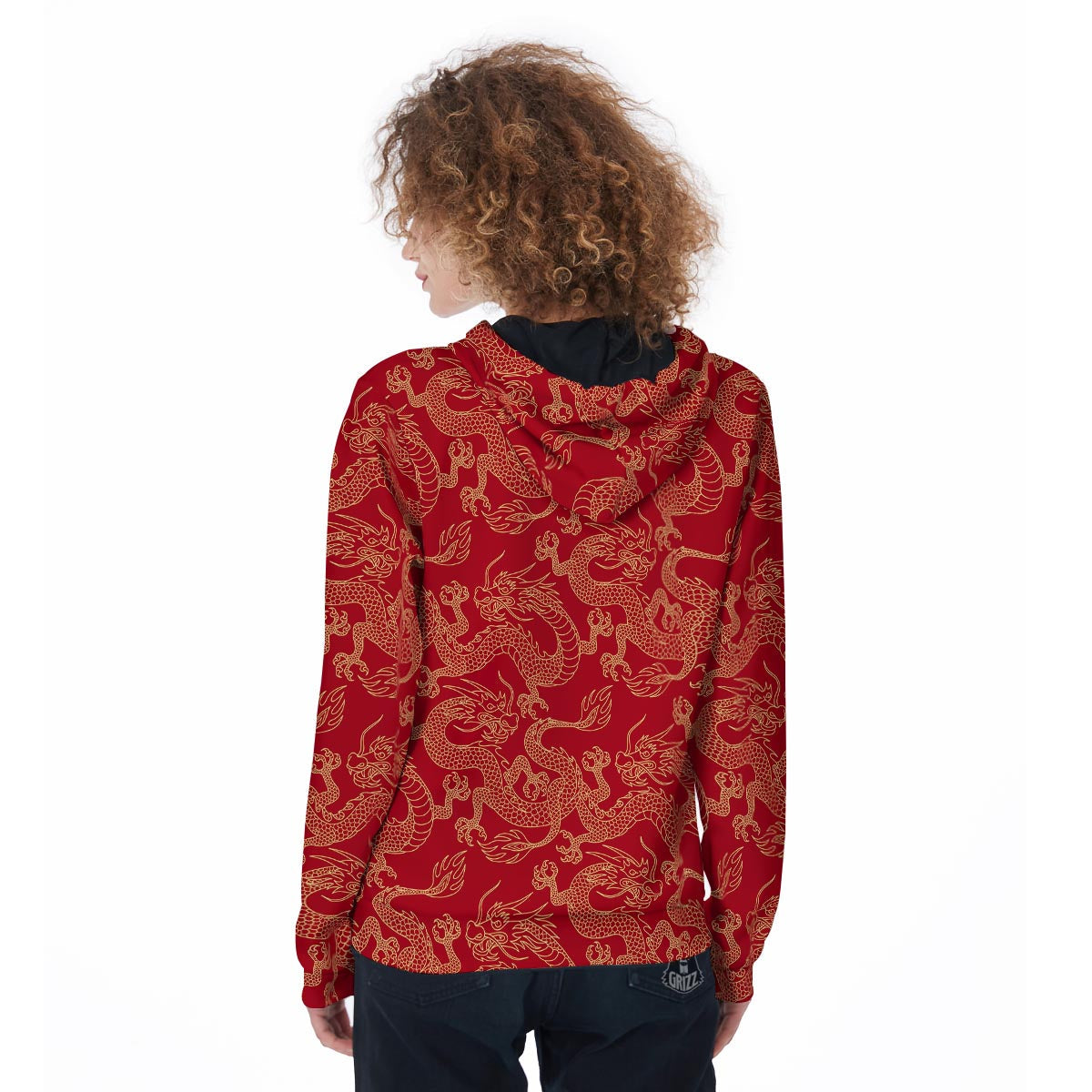 Red Oriental Chinese Dragon Women's Zip Up Hoodie-grizzshop