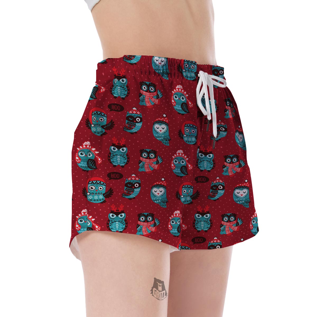 Red Owl Christmas Pattern Print Women's Shorts-grizzshop