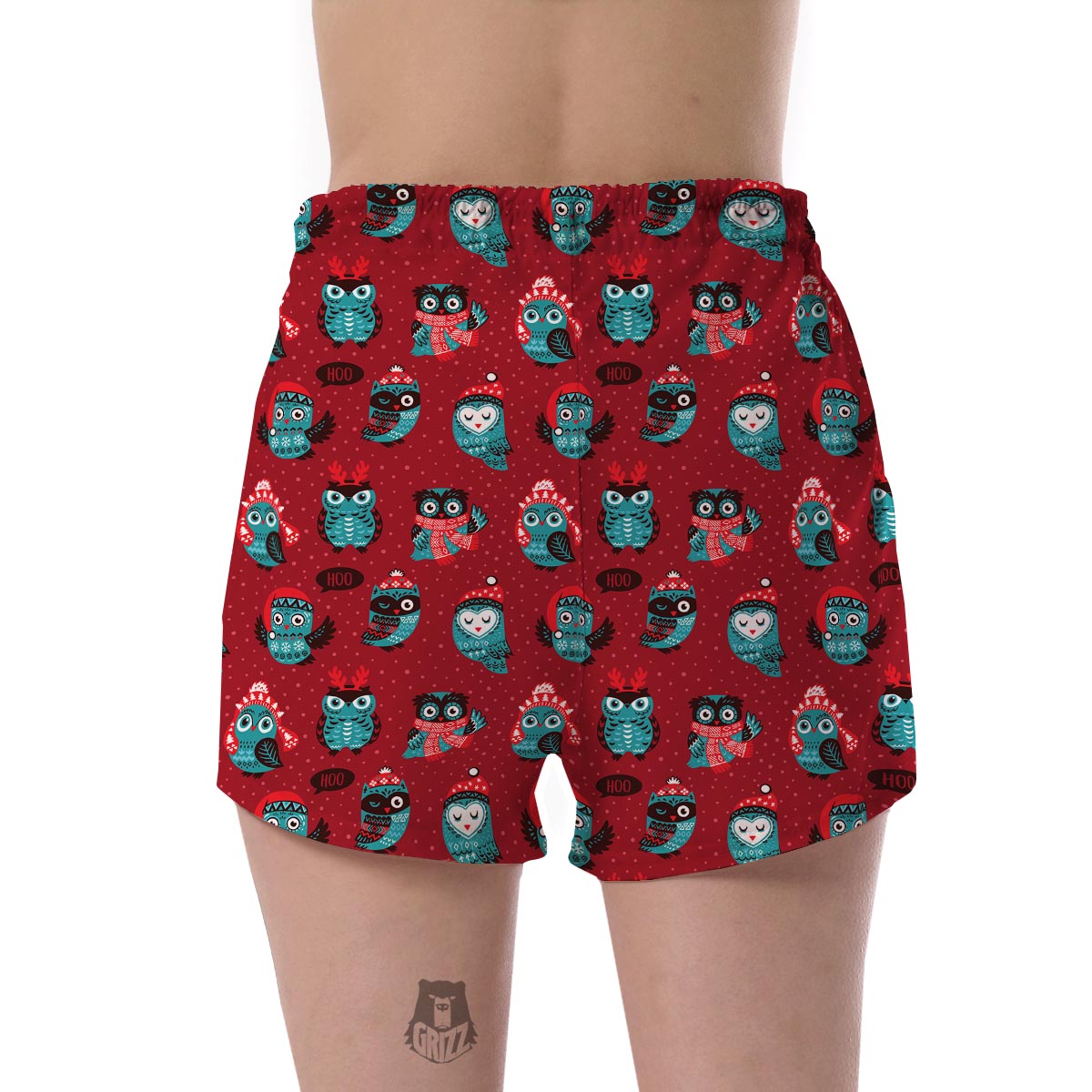 Red Owl Christmas Pattern Print Women's Shorts-grizzshop