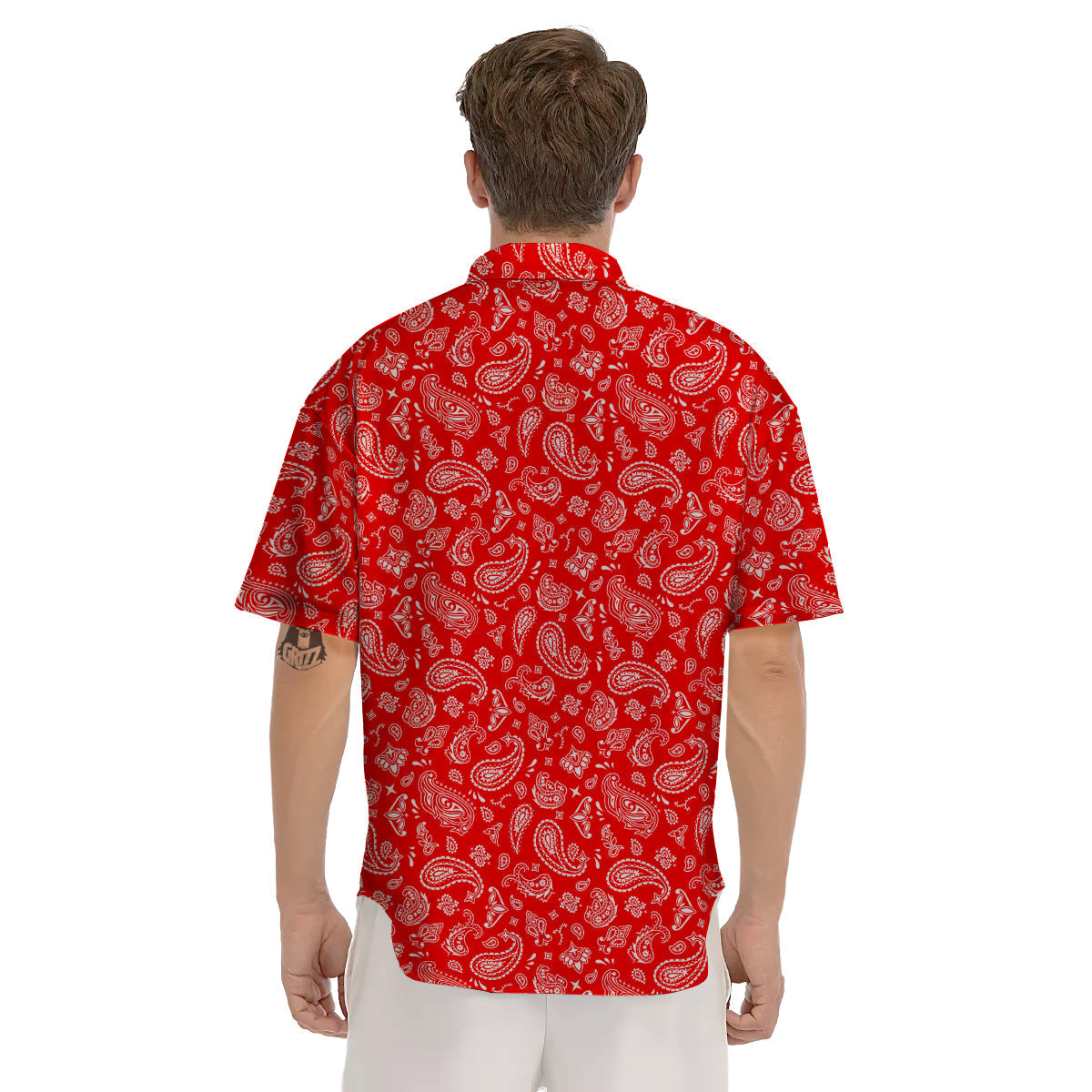 Red Paisley Bandana Print Men's Short Sleeve Shirts-grizzshop