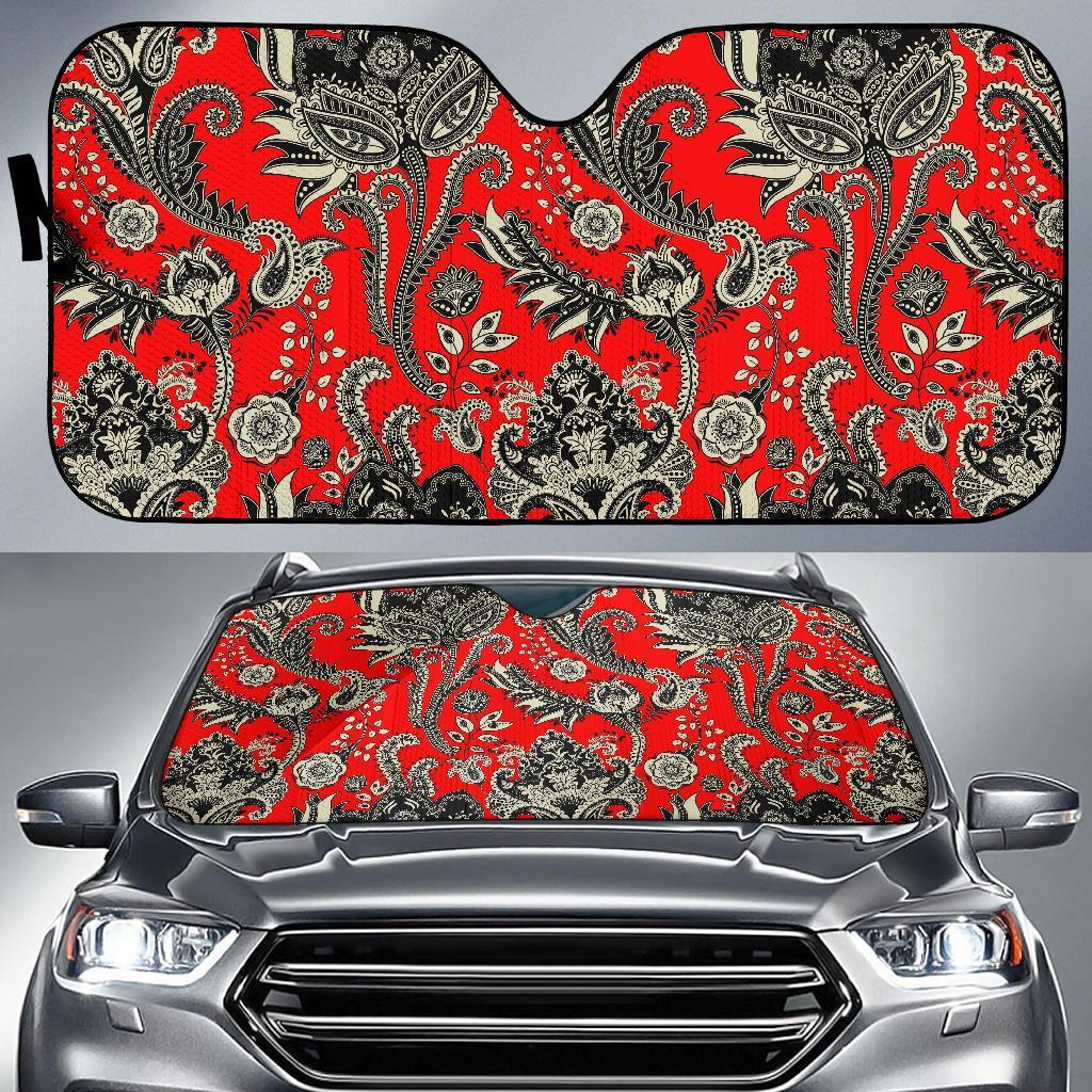 Red Paisley Pattern Print Car Sun Shade-grizzshop