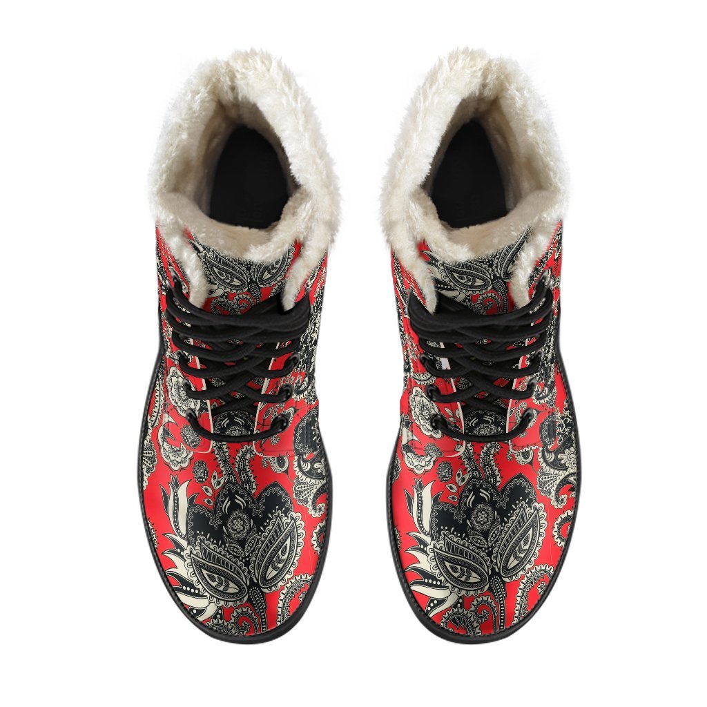 Red Paisley Pattern Print Comfy Winter Boots-grizzshop