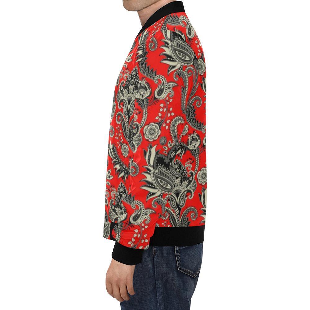 Red Paisley Pattern Print Men's Bomber Jacket-grizzshop