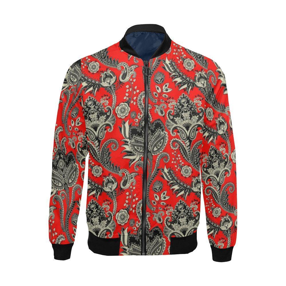 Red Paisley Pattern Print Men's Bomber Jacket-grizzshop