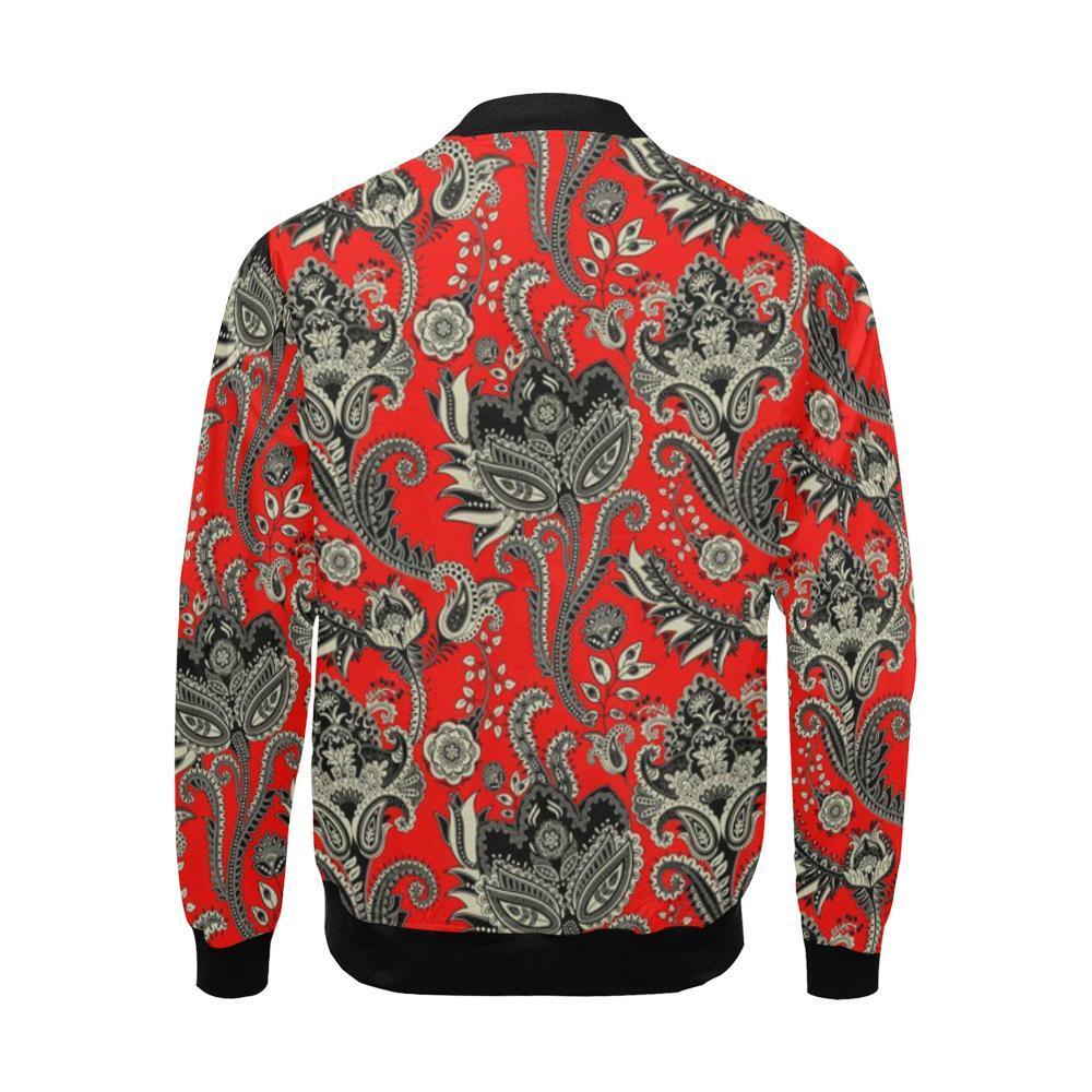 Red Paisley Pattern Print Men's Bomber Jacket-grizzshop